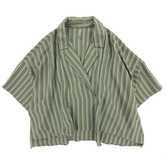 NEW Anthropologie Dylon Short-Sleeve Wide-Placket Top Striped Green Resort Boho - Picture 1 of 7